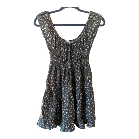 Aeropostale Boho Ditsy Floral Scoop Neck A Line Dress Women's XS Martini Olive - Picture 2 of 11